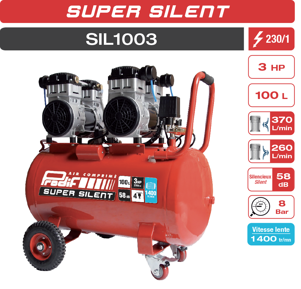 Compresseur 100 Litres 3CV PRODIF SILENCIEUX série classique — photo 2