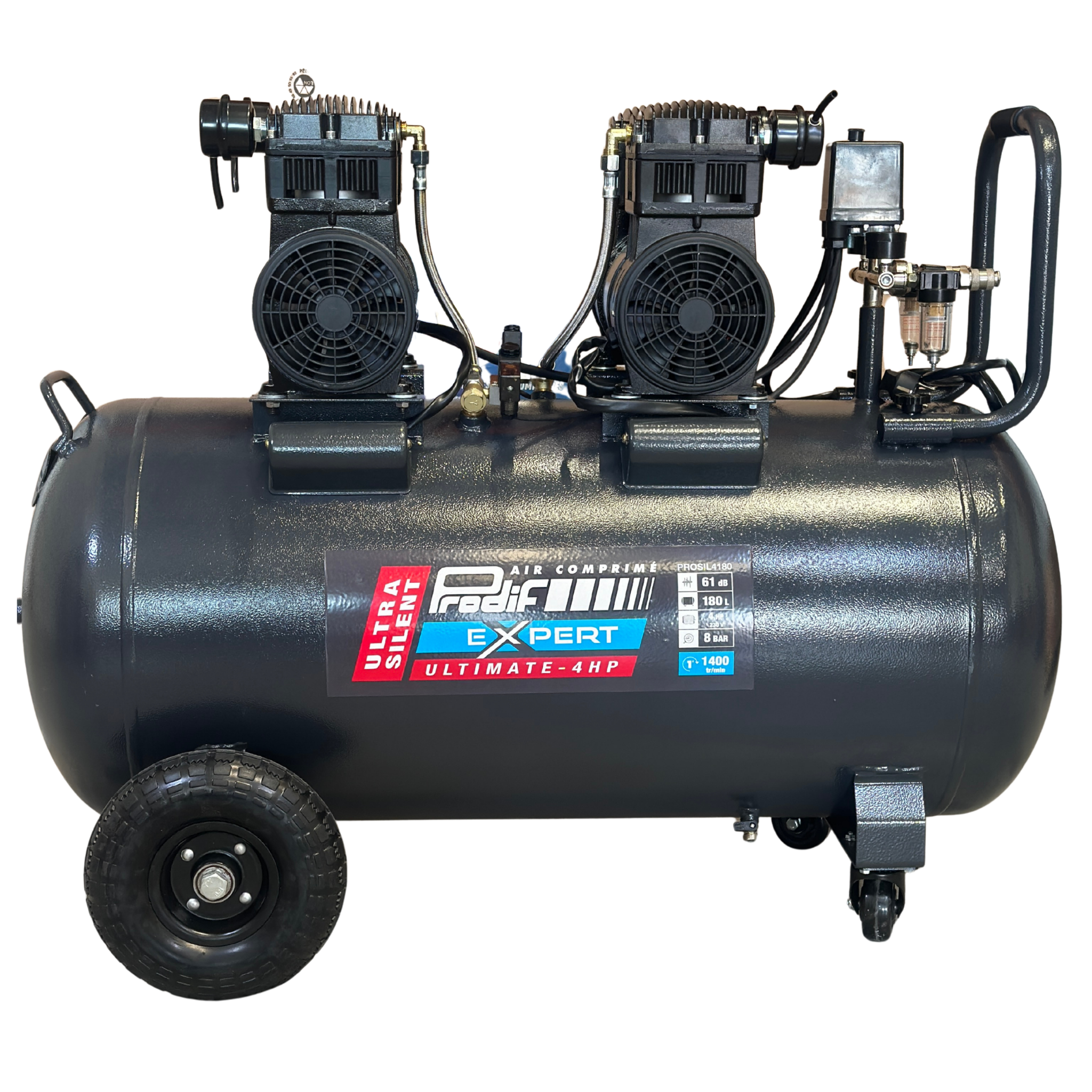 Compresseur silencieux PRODIF 180 litres 4 CV 8 bar - PROSIL4180