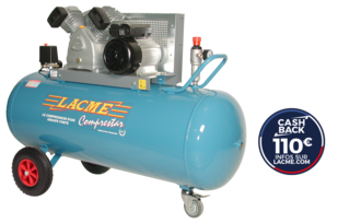 Compresseur Lacmé mobile Comprestar 23V200M - 23m³/h monophasé - 200 litres - 11 bar